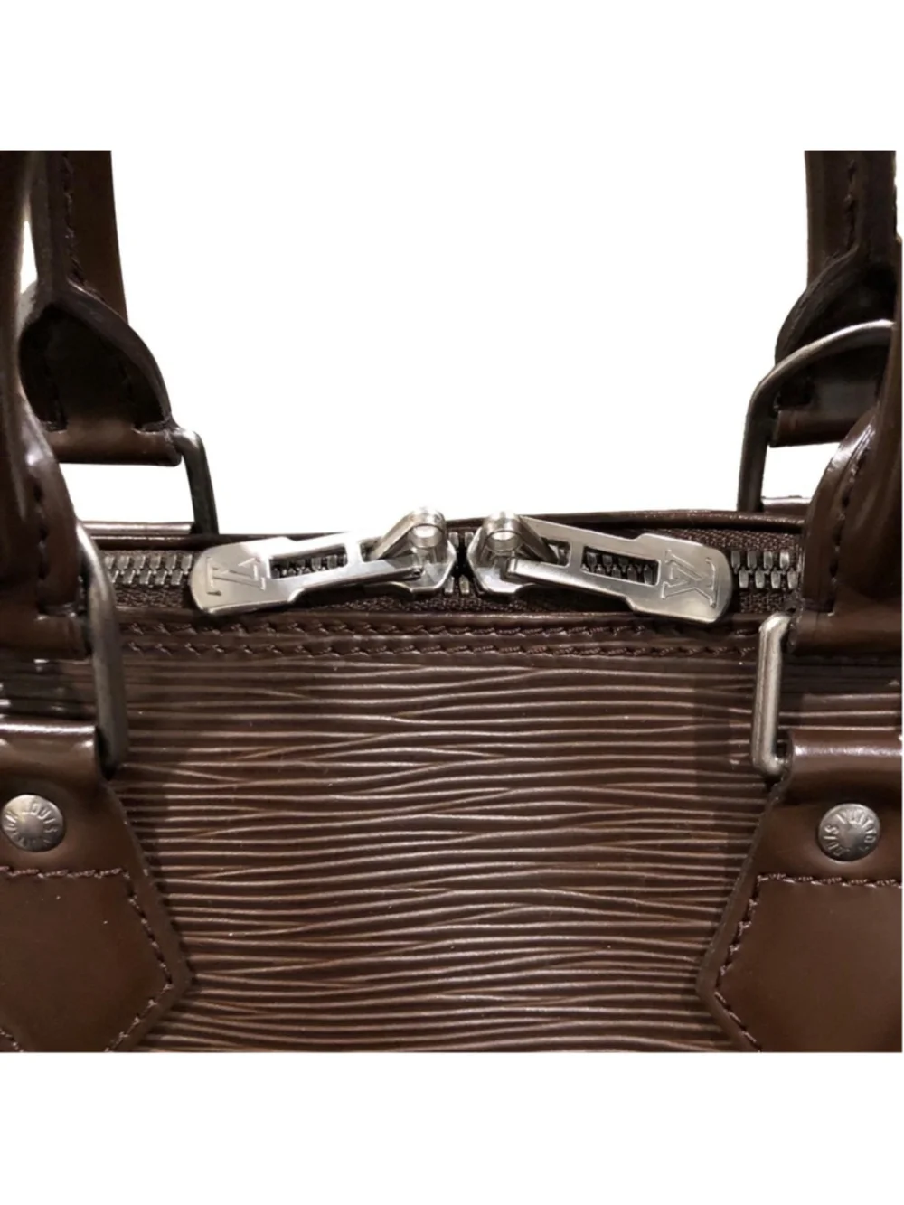 LOUIS VUITTON Moka Brown Epi Alma Hand Bag LV Leather Strap with Silver Hardware